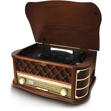 Platine Rétro - Stt 016 - 6w - Lecteur Cd/cassettes - USB - Marron