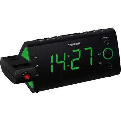 Radio-réveil - Src 330 Gn - Ecran LED 1,2? Vert - Tuner Fm - Projection Heure - Noir