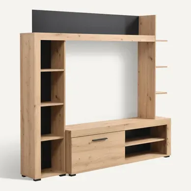 Mur TV RUBI imitation chêne vue 3/4