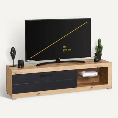 Meuble TV REMO II Imitation chêne / noir vue 3/4