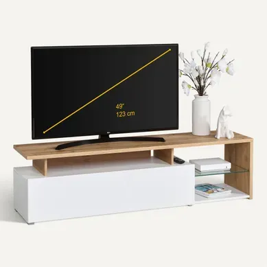Meuble TV L.170 ARCTIC II Imitation chêne / blanc vue 3/4