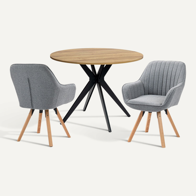 Table Salle à Manger Avec 2 Chaises, Ensemble De 3 Meubles, Bois Clair + Gris Table Salle à Manger Avec 2 Chaises, Ensemble De 3 Meubles, Bois Clair + Gris