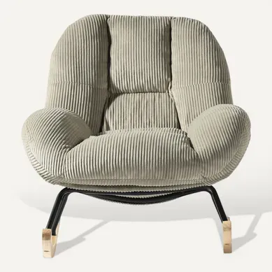 Fauteuil à Bascule Scandinave, Rocking Chair En Velours Côtelé, Pieds En Bois D’hévéa, Gris