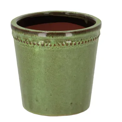 Pot De Fleur Rond En Terre Cuite Verni - Vert - D 15 X H 15 Cm