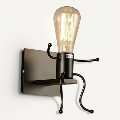 Applique Murale Simple Petit Gens Fer Métal Lampe De Mur Poupée E27 Pour Chambre Cuisine Bar Noir Applique Murale Simple Petit Gens Fer Métal Lampe De Mur Poupée E27 Pour Chambre Cuisine Bar Noir