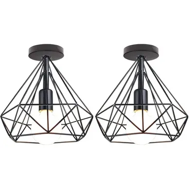2x Plafonnier Industrielle 25cm Forme Diamant éclairage De Plafond Pour Salon Bar Chambre Noir 2x Plafonnier Industrielle 25cm Forme Diamant éclairage De Plafond Pour Salon Bar Chambre Noir
