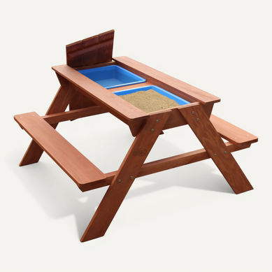 Sunny Dave Table Sable Et Eau / Pique Nique En Bois - Table D’eau Avec Couvercle et Boîtes De