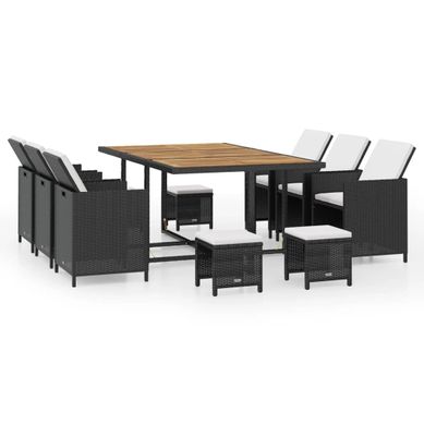 Salon De Jardin Encastrable 11 PCs Rotin Et Bois D'acacia Noir Salon De Jardin Encastrable 11 PCs Rotin Et Bois D'acacia Noir