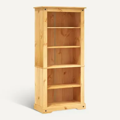 Bibliothèque 5 Niveaux Corona Mexicaine Pin Ciré Massif 80x40x170 Cm, 5 étagères