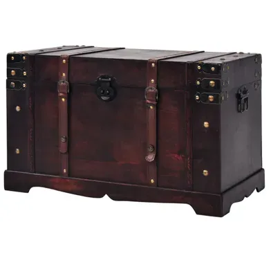 Coffre Vintage En Bois Marron 66x38x40 Cm, Avec Poignées Latérales Coffre Vintage En Bois Marron 66x38x40 Cm, Avec Poignées Latérales