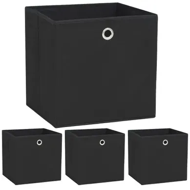 Lot De 4 Boîtes De Rangement Pliables En Tissu Non Tissé Noir Avec Oeillets Métalliques Lot De 4 Boîtes De Rangement Pliables En Tissu Non Tissé Noir Avec Oeillets Métalliques
