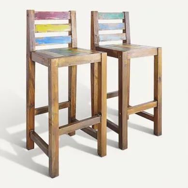 Lot De 2 Tabourets De Bar Bois Recyclé Multicolore 75 Cm