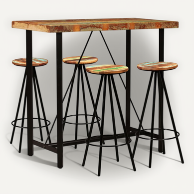 Ensemble De Bar 5 Pièces Bois De Récupération Massif Ensemble De Bar 5 Pièces Bois De Récupération Massif