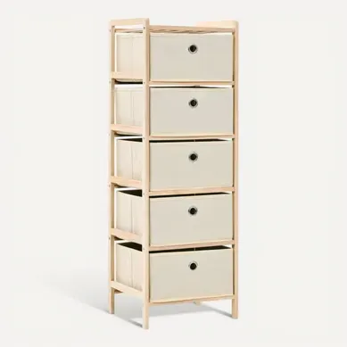 étagère Rangement Lot 1 Bois Cèdre Beige Avec 5 Paniers Tissu 32x26x93 Cm étagère Rangement Lot 1 Bois Cèdre Beige Avec 5 Paniers Tissu 32x26x93 Cm