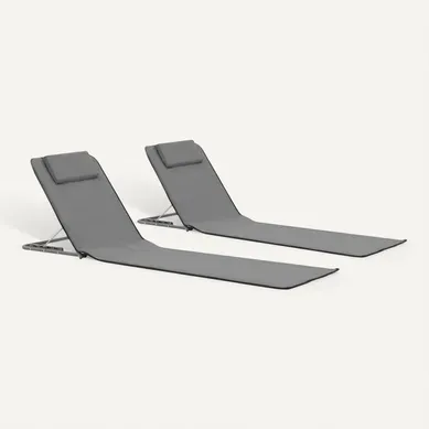 Set De 2 Tapis De Plage Pliables - 160x53x47 Cm - Gris Clair