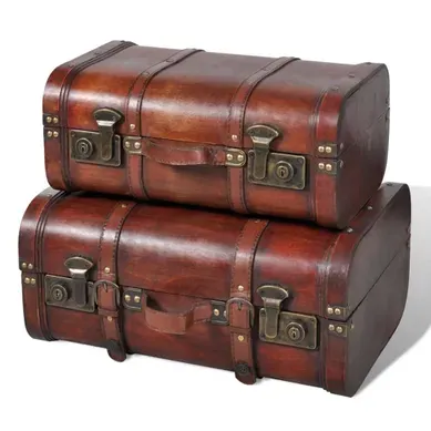 Coffre Au Trésor Bois Vintage Lot 2 Pièces Marron 45x31x20 Cm Et 40x24x17 Cm Coffre Au Trésor Bois Vintage Lot 2 Pièces Marron 45x31x20 Cm Et 40x24x17 Cm