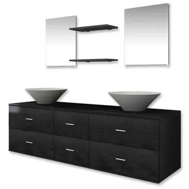 Mobilier De Salle De Bain Avec Lavabo 7 Pièces Noir Mobilier De Salle De Bain Avec Lavabo 7 Pièces Noir