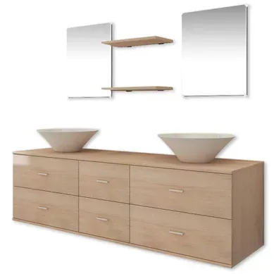 Mobilier De Salle De Bain Avec Lavabo 7 Pièces Beige Mobilier De Salle De Bain Avec Lavabo 7 Pièces Beige