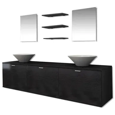 8 Pièces De Mobilier De Salle De Bain Et Lavabo Noir