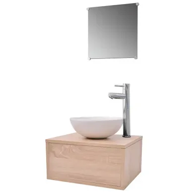 Ensemble Meuble Vasque 40 x 34 x 20 Cm - Vasque + Robinet + Miroir - Bois Ensemble Meuble Vasque 40 x 34 x 20 Cm - Vasque + Robinet + Miroir - Bois