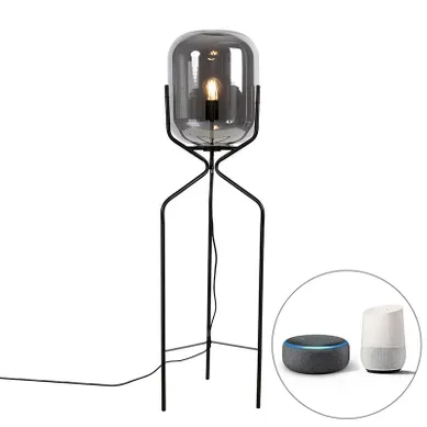 Lampadaire Intelligent Noir Avec Verre Fumé Wifi A60 - Bliss Lampadaire Intelligent Noir Avec Verre Fumé Wifi A60 - Bliss