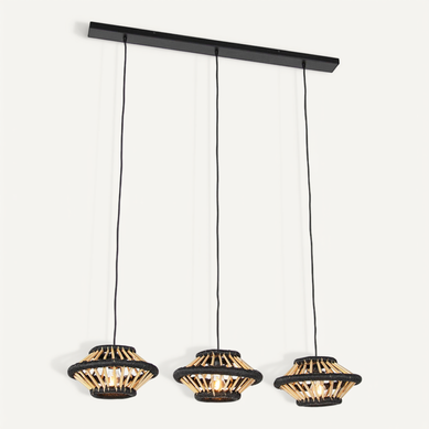 Suspension Orientale En Bambou à 3 Lumières Allongées Noires - Evalin Suspension Orientale En Bambou à 3 Lumières Allongées Noires - Evalin