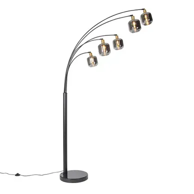 Lampadaire Noir Avec Or Avec Verre Fumé 5 Lumières - Zuzanna Lampadaire Noir Avec Or Avec Verre Fumé 5 Lumières - Zuzanna