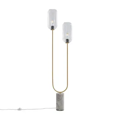 Lampadaire Art Déco En Laiton Avec Verre Clair 2 Lumières - Rid Lampadaire Art Déco En Laiton Avec Verre Clair 2 Lumières - Rid