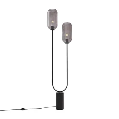 Lampadaire Art Déco Noir Avec Verre Fumé 2 Lumières - Rid Lampadaire Art Déco Noir Avec Verre Fumé 2 Lumières - Rid