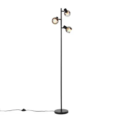 Lampadaire Intelligent Noir Avec Verre Fumé, Inclut 3 Ampoules Wifi P45 - Vidro Lampadaire Intelligent Noir Avec Verre Fumé, Inclut 3 Ampoules Wifi P45 - Vidro