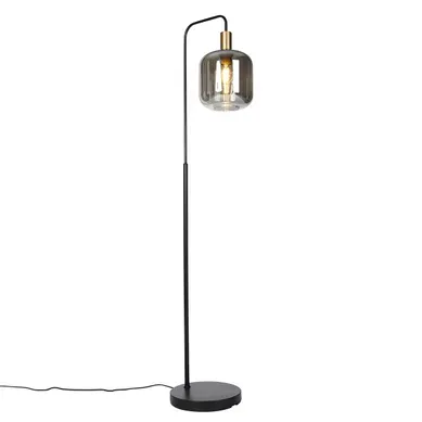 Lampadaire Intelligent Noir Avec Verre Doré Et Fumé, Avec Wi-fi A60 - Zuzanna Lampadaire Intelligent Noir Avec Verre Doré Et Fumé, Avec Wi-fi A60 - Zuzanna