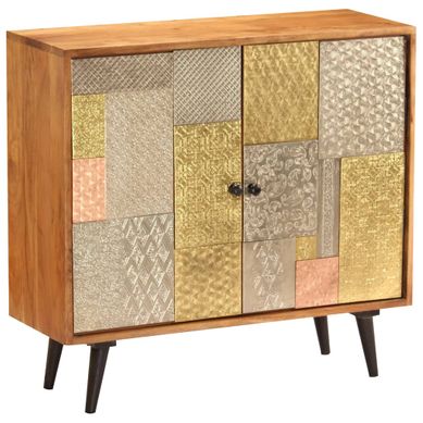 Buffet En Bois D'acacia Massif 80x30x75 Cm, 2 Compartiments, Grain De Bois Unique