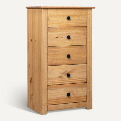 Buffet Avec 5 Tiroirs et étagère D'affichage 46x40x89 Cm Pin Gamme Panama Buffet Avec 5 Tiroirs et étagère D'affichage 46x40x89 Cm Pin Gamme Panama