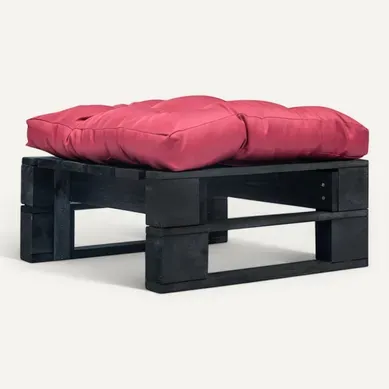 Repose-pied Palette De Jardin Avec Coussin Rouge Noir Bois