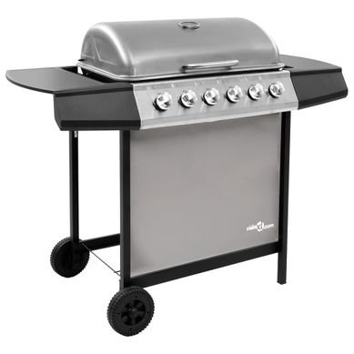 Barbecue Gril à Gaz Avec 6 Brûleurs Noir Et Argenté Barbecue Gril à Gaz Avec 6 Brûleurs Noir Et Argenté