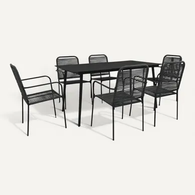 Mobilier À Dîner D'extérieur 7 Pièces Corde En Coton Et Acier Noir Mobilier À Dîner D'extérieur 7 Pièces Corde En Coton Et Acier Noir