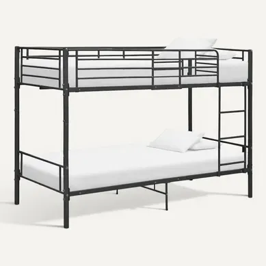 Lit Superposé Métal Noir 90x200 Cm Avec Barrières Et échelle