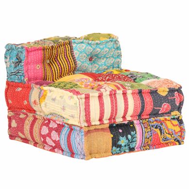 Pouf Modulaire Tissu Patchwork Avec Housses En Coton Amovibles Et Design Convertible