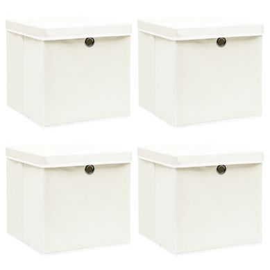 Boîtes De Rangement Avec Couvercles 4pcs Blanc 32x32x32cm Tissu Boîtes De Rangement Avec Couvercles 4pcs Blanc 32x32x32cm Tissu