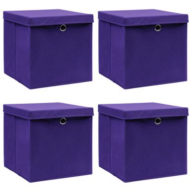 Boîtes De Rangement Et Couvercles 4 Pièces Violet 32x32x32cm Tissu Boîtes De Rangement Et Couvercles 4 Pièces Violet 32x32x32cm Tissu