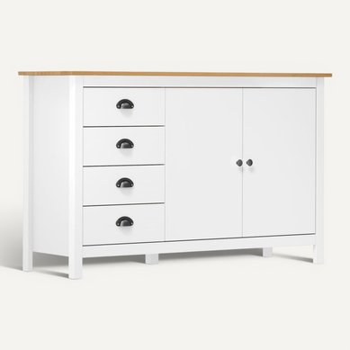 Buffet Hill Blanc 130x40x80 Cm Bois De Pin Solide