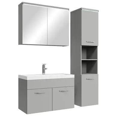 Ensemble De Meubles De Salle De Bain Paso 80 X 40 Cm   Gris Mat   Avec Armoire De Toilette
