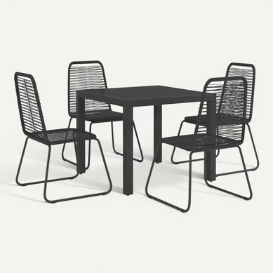 Ensemble À Manger De Jardin 5 Pièces Pvc Résine Tressée Noir