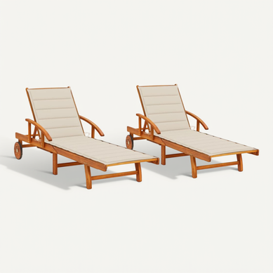 Chaises Longues Lot De 2 Avec Coussins Bois D'acacia Solide Chaises Longues Lot De 2 Avec Coussins Bois D'acacia Solide
