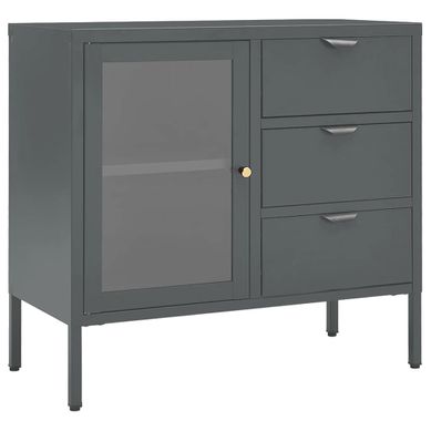 Buffet Anthracite 75x35x70 Cm Acier Et Verre Trempé