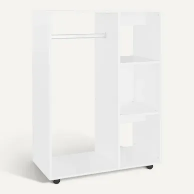 Garde-robe Avec Roues Blanc 80x40x110 Cm Aggloméré Placard Penderie Armoire De Rangement