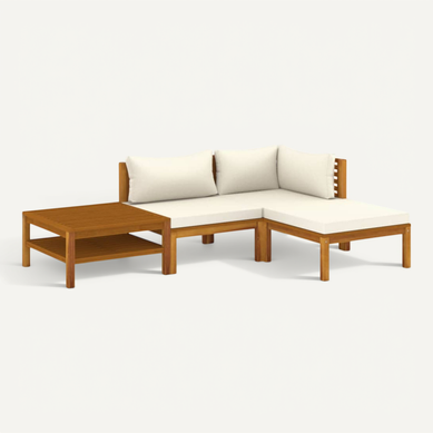 Salon De Jardin 4 Pièces Avec Coussin Crème Bois D'acacia Solide Salon De Jardin 4 Pièces Avec Coussin Crème Bois D'acacia Solide