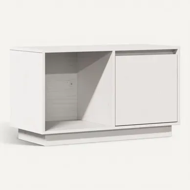 Meuble TV Blanc 74x35x44 Cm Bois De Pin Massif Meuble TV Blanc 74x35x44 Cm Bois De Pin Massif