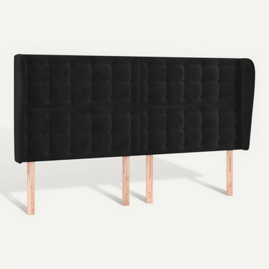 Tête De Lit Avec Oreilles Noir 183x23x118/128 Cm Velours Tête De Lit Avec Oreilles Noir 183x23x118/128 Cm Velours
