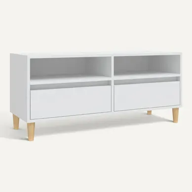 Meuble TV Blanc 100x34,5x44,5 Cm Bois Contreplaqué Meuble TV Blanc 100x34,5x44,5 Cm Bois Contreplaqué